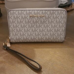 Michael Kors Monogram Wristlet in Light Gray